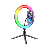 Ensemble de lumière annulaire en plastique compact de 10 pouces, trois couleurs, avec trépied et support de téléphone, portable, idéal pour la création de contenu