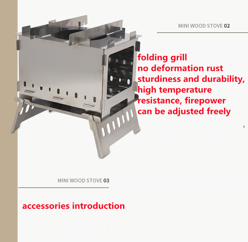 SUS304 Portable BBQ Stove Grill 1.2KG Windproof Folding Wood Burning Camping Stove