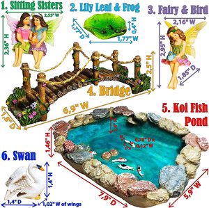 Jardín de hadas estanque de peces Kit miniatura puente Jardín de hadas figuras con accesorios pintado a mano Conjunto de 6 pcs para al aire libre - Product Image 5