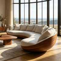 Italienisches Designer Gebogenes Stoffsofa Mid-Century Modern Walnussholz-Basis Anpassbare Leinen-Polsterung für Zuhause & Hotellobby