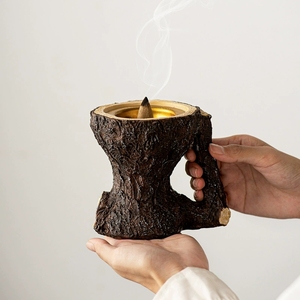 Porte-encens texturé en écorce rustique, brûleur d'encens en résine d'inspiration arabe, décoration artisanale pour une ambiance terreuse à la maison, méditation - Product Image 4