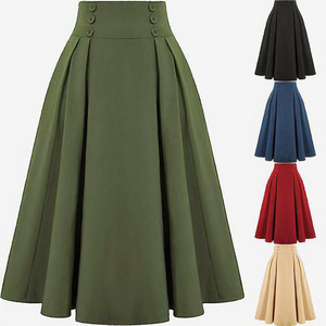 <span class=keywords><strong>Falda</strong></span> <span class=keywords><strong>larga</strong></span> plisada vintage de línea A para mujer, <span class=keywords><strong>falda</strong></span> midi de verano <span class=keywords><strong>con</strong></span> bolsillos laterales, ropa informal de oficina - Product Image 3