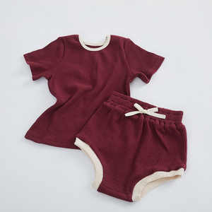 Vêtements d'été pour tout-petits garçons et filles 2020, ensembles de t-shirts à manches courtes en tricot côtelé + shorts, vêtements pour bébés, vêtements pour enfants - Product Image 2