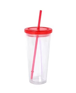 Custom Logo Printed Plastic Double Wall Wholesale Clear Skinny Tumbler Acrylic <b>Cups</b> Mug With Lids and Straws - Product Image 3