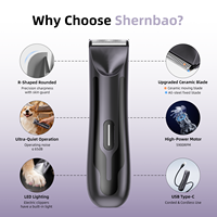 Tondeuse à poils pour animaux de compagnie Shernbao PGT-420 Mini Portable, rechargeable par USB, sans fil, avec lumière LED, IPX7, acier inoxydable, batterie.