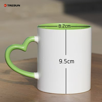 Logo imprimé 11 oz coeur couleur poignée couleur intérieure tasse Sublimation blanc tasses avec poignée coeur