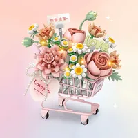 LOZ 4124 4126 4127 MOC Kit de Modélisation de Fleurs pour Journée Romantique, Bouquet Simulé à Assembler, Ornement, Cadeau d'Anniversaire, Ensembles de Blocs de Construction
