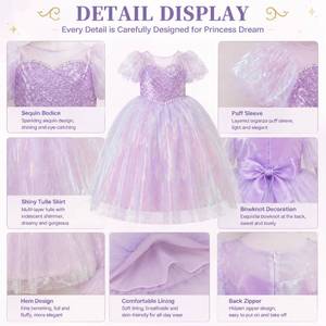 Robe de princesse pour filles, robe de soirée formelle pour enfants, costume d'anniversaire, tenue de cosplay, robe en tulle et maille pour l'été - Product Image 4