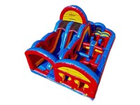 Pista de Obstáculos Inflable Retro Colorida, Equipo de Juego para Niños de PVC Resistente para Alquiler al Aire Libre, Modelo Divertido para Brincar