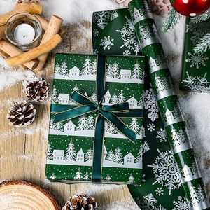 Christmas Wrapping <b>Paper</b> dark green wrapping <b>paper</b> Silver Christmas tree snowflake and house <b>pattern</b> wrapping <b>paper</b> - Product Image 2