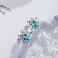 Elegante Vintage Silber-Ohrstecker mit Blauem Kristall-Mittelstein in Blumenform für Verlobung, Hochzeit, Partys & Geschenkanlässe