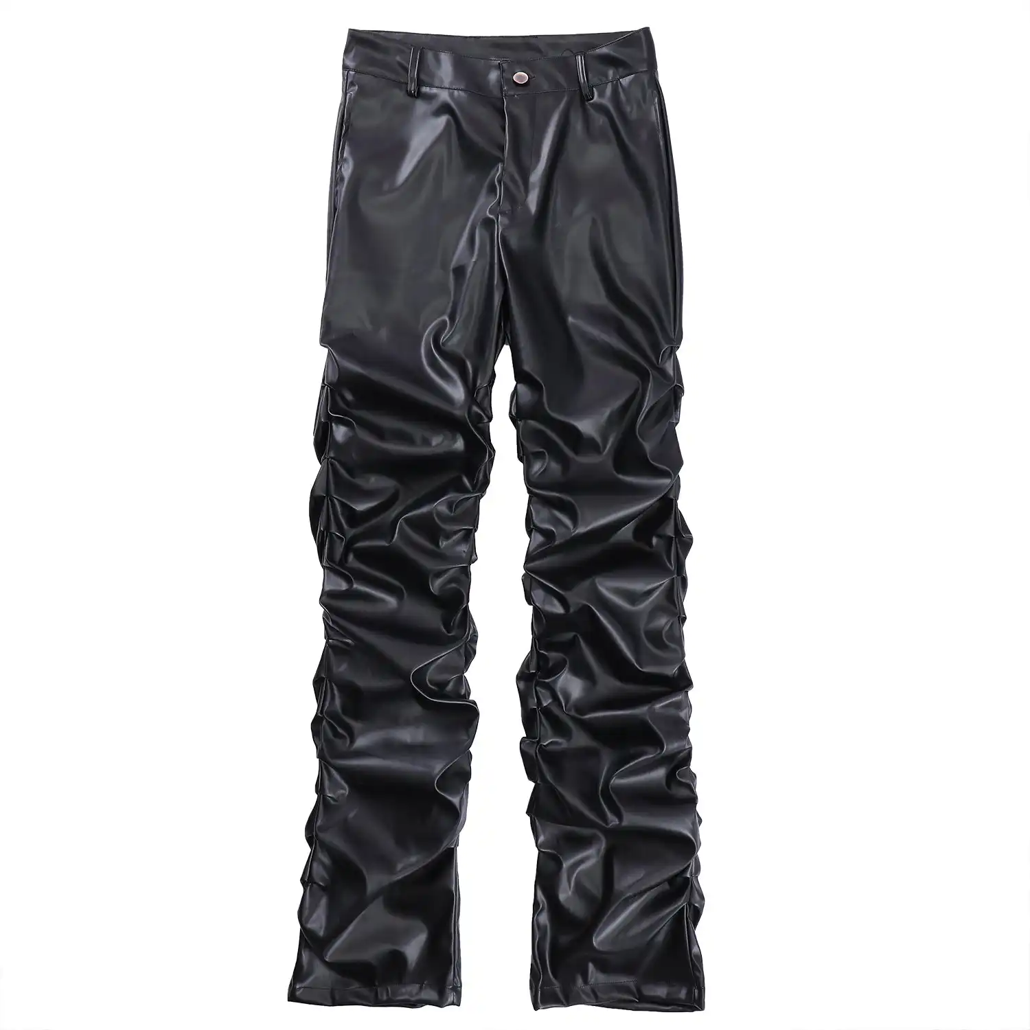 Manufacturers Custom Fashion High Quality Hunting Man Leather Pants Hip Hop Stacked Leather Pants Gallery Dept Tall Leather Pant