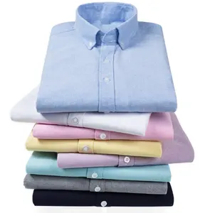 High Quality 100% Organic Cotton Oxford Long Sleeves Solid Slim Fit Business Shirts for Men