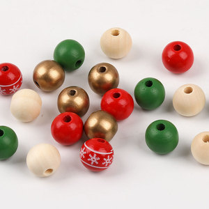 Perles en bois avec corde en chanvre pour décorations de Noël, perles rondes de cinq couleurs, fournitures pour la fabrication de couronnes et d'ornements artisanaux - Product Image 3