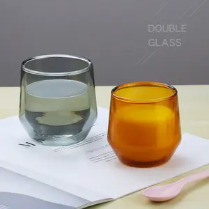 Taza de café reutilizable de vidrio de doble pared, taza de café de alto borosilicato de color, con logotipo personalizado, 250ml