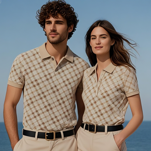 Kariertes atmungsaktives mehrfarbiges Polos hirt für Paare Gewirke mit High-End-Gefühl - Product Image 2