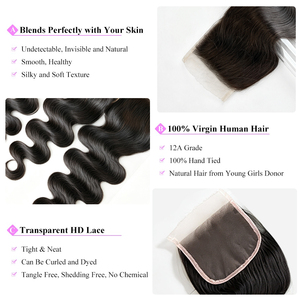 ผมต่อแบบ Body Wave 4x4 HD Lace Closure ทำจากผมแท้ ขนาด 10-22 นิ้ว สีธรรมชาติ ความหนาแน่น 130% ถอนขนมาแล้ว ปมที่ฟอกสีแล้ว - Product Image 3