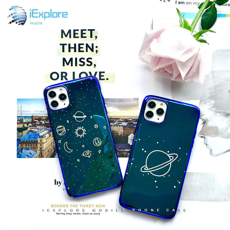 iExplore manufacturer fashion blue light IMD Galaxy Saturn Star mobile phone case for iPhone 11 pro max Samsung Note 10 plus