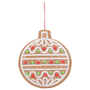Iced Round Cookie Ball <b>Ornament</b> Brown Glitter Hanging Christmas Decoration for Tree Shop Display Wholesale Bulk Supply - Product Image 1