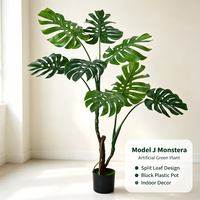 Plante Artificielle Réaliste Haute Simulation Feuillage Monstera Olive Schefflera Hawaïenne en Pot avec Pot en Plastique Noir pour Décoration Intérieure