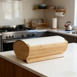 Caja de Pan de Bambú con Recipiente Metálico Hermético para Almacenamiento, Organizador de Alimentos para la Encimera de la Cocina, Contenedor con Tapa de Bambú, Venta al Por Mayor - Product Image 4