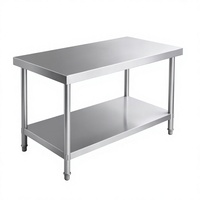 Table de préparation industrielle en acier inoxydable à 2 niveaux avec étagère inférieure et pieds réglables pour hôtel, restauration, boulangerie, cuisine
