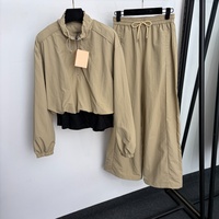 Ensemble de survêtement en toile pour femme, coupe-vent à demi-zip, pantalon large, haut court superposé, broderie de lettres, style décontracté