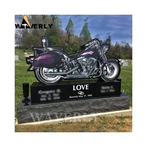 2023 New Design Black Stone Granite Headstone With Motorcycle Tombstones And Monuments For Graves