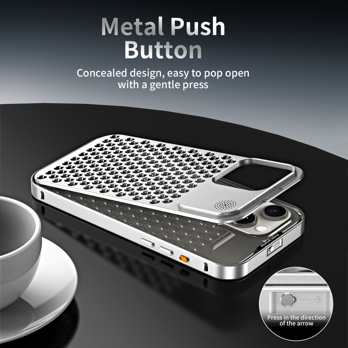 Luxury Shockproof Aluminum Alloy Phone Case with Cooling Design & Aromatherapy for iPhone 15 Pro - Available in 3 Colors Luxury Shockproof Aluminum Alloy Phone Case with Cooling Design & Aromatherapy for iPhone 15 Pro - Available in 3 Colors