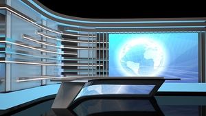 Thiết kế hiện đại tùy chỉnh TV tin tức bàn LED chiếu sáng phát sóng bảng với nền tảng TV Studio đồ nội thất - Product Image 3