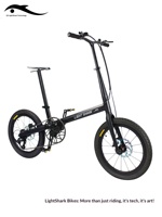 Vélo pliant de loisirs urbain à 7 vitesses avec cadre rigide en fibre de carbone Light Shark Technology 20 pouces
