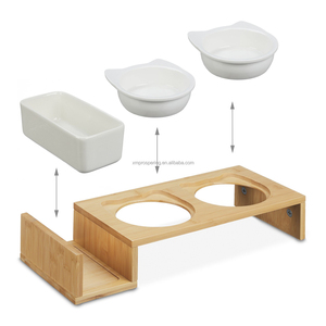 Bán buôn xách tay thép không gỉ & tre 2-in-1 vật nuôi bát đôi Dog & Cat Feeder với khung gỗ thường vụ cài đặt - Product Image 4