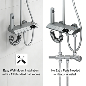 Juego de Mezclador de Ducha de Pared Moderno con Teclas de Piano en Gris Metálico, con Chorro de Lluvia, Masaje, Función de Pausa, Cabezal con Filtro para Apartamento - Product Image 4
