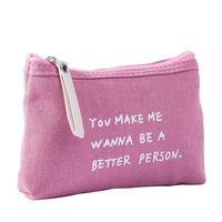 Vente en gros de mini sacs à cosmétiques personnalisés Pochette de maquillage en toile légère et portable imprimée par lettres à la mode avec fermeture à glissière