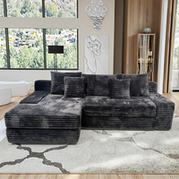 Canapé modulaire sectionnel en forme de L, canapé sans structure avec assise profonde en velours côtelé, canapé nuage pour salon et chambre, aucun assemblage requis