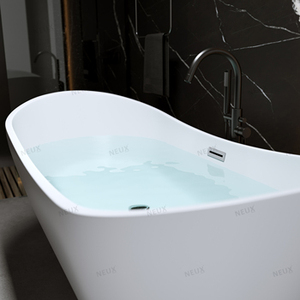 Di lusso moderno acrilico Free-standing <span class=keywords><strong>vasca</strong></span> <span class=keywords><strong>da</strong></span> <span class=keywords><strong>bagno</strong></span> bianco lucido Design ovale con stile contemporaneo funzione di ammollo scolapiatti accessorio - Product Image 3