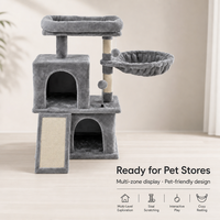 Arbre à chat à trois niveaux en gros avec double niche, poteau à gratter en sisal, tour à chat en peluche à monter soi-même pour chats d'intérieur OEM