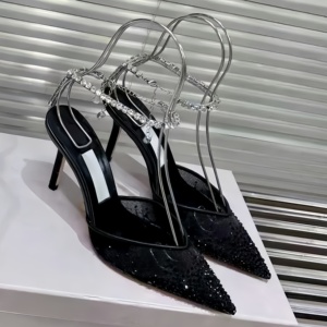 Escarpins élégants à bout pointu en maille, ornés de cristaux thermocollés étincelants, pour mariée et soirée, chaussures sophistiquées pour femme - Product Image 4