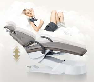 Fauteuil dentaire confortable pour patient avec appui-tête incurvé, plateau à instruments chauffant, faible bruit, démarrage et arrêt progressifs pour réduire l'anxiété - Product Image 4