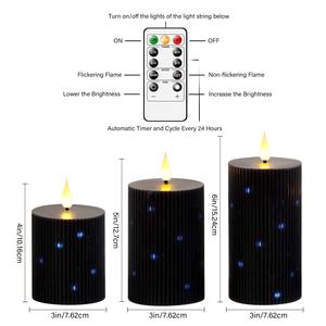 3 bougies <span class=keywords><strong>LED</strong></span> sans flamme à motif vertical noir pour Halloween - Bougies <span class=keywords><strong>LED</strong></span> scintillantes - Avec télécommande à 11 touches et minuterie - Product Image 5
