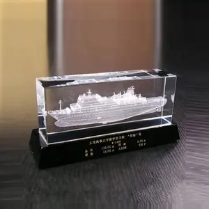 Wholesale optical crystal glass 3d laser engraving boats ships model crystal glass vessel model as souvenir gift for gift items