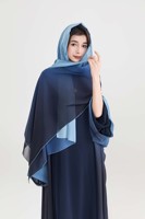 Ensemble coordonné pour femmes musulmanes, mode modeste, bleu foncé ombré, logo personnalisé OEM, caftan fluide et robe intérieure