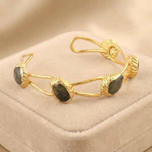 Luxury Natural Prehnite 18k Gold Plated Open Cuff <b>Bracelet</b> Geometric Style Designer Handmade Brass Jewelry <b>Adjustable</b> <b>Bracelet</b> - Product Image 5
