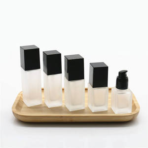 Empty <b>30ml</b> Square Clear Cosmetic Glass <b>Bottle</b> Frosted Makeup Liquid Foundation Pump Sprayer with Gold Black White Screw Cap - Product Image 5