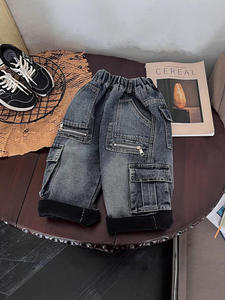 Jeans en molleton pour enfants-Pantalons longs épais et chauds pour garçons d'hiver-Pantalons de travail rétro multi-poches - Product Image 3