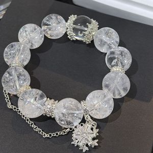 Pulsera de Cuentas Grandes de Cristal Blanco Natural <span class=keywords><strong>Asai</strong></span> de Diseño Original, Estilo Hielo Roto Brillante, Regalo de Lujo Ligero para Chica - Product Image 1