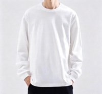 T-shirt à manches longues pour homme en coton 220 g/m², col rond, poignets côtelés, ourlet droit, uni, pour le quotidien, à superposer, t-shirt vierge