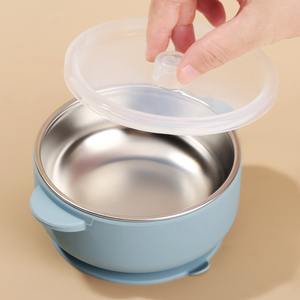 Bol d'alimentation pour bébé en <span class=keywords><strong>silicone</strong></span> de qualité alimentaire à double anse, bols à ventouse pour bébé en acier inoxydable 304 avec <span class=keywords><strong>coque</strong></span> en <span class=keywords><strong>silicone</strong></span> amovible - Product Image 2