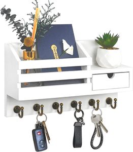 Mộc mạc bằng gỗ treo tường Key rack với kệ và móc gỗ Key và mail chủ cho lối vào và trang trí nội thất - Product Image 1
