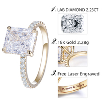 Bague de fiançailles et de mariage Messi Gems MSR-522 en or 18 carats avec diamant solitaire radiant de 2,2 carats cultivé en laboratoire